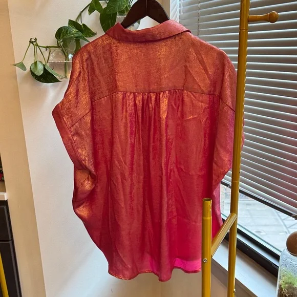 JODIFL Metallic Pink Button Down Shirt - Picture 3 of 6